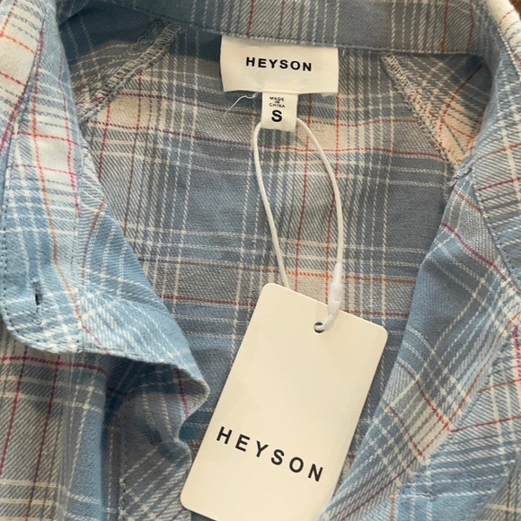 Heyson Lightweight Blue Plaid flannel Oversized Shirt size Small - Picture 6 of 16